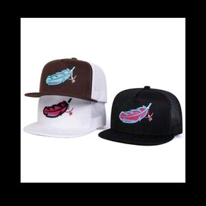 Black Trucker Hats with Feather Design